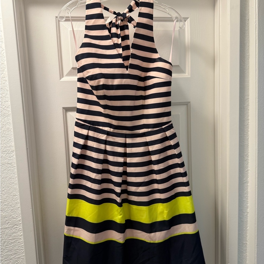 Ted Baker Pink and Black Striped Backless Dress with Yellow Detail